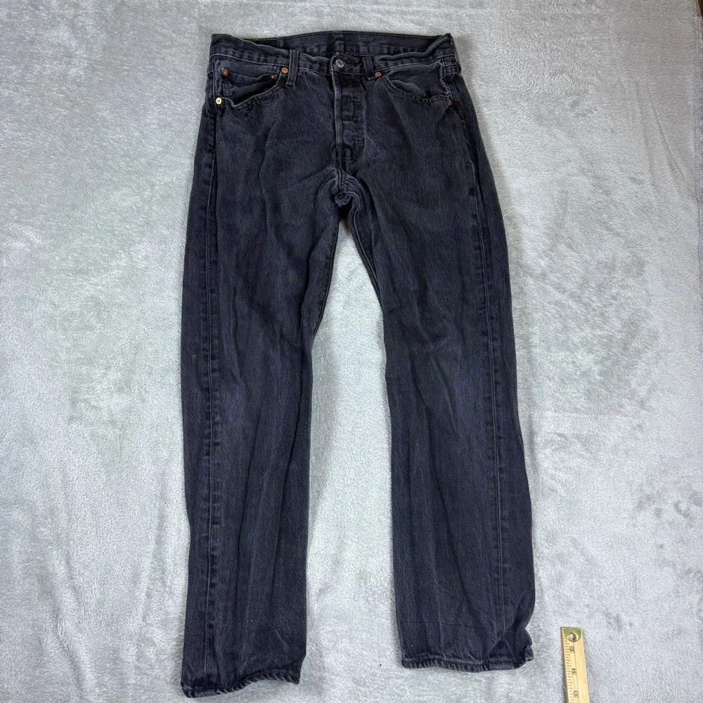 Levi's Jeans Men 32x30 (Fits 32x29) 501 Original Fit Straight Leg Black Faded